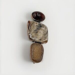 Vintage‎ Amy Kahn Russell Modernist Sterling Silver Brooch Pendant Agate Druzy